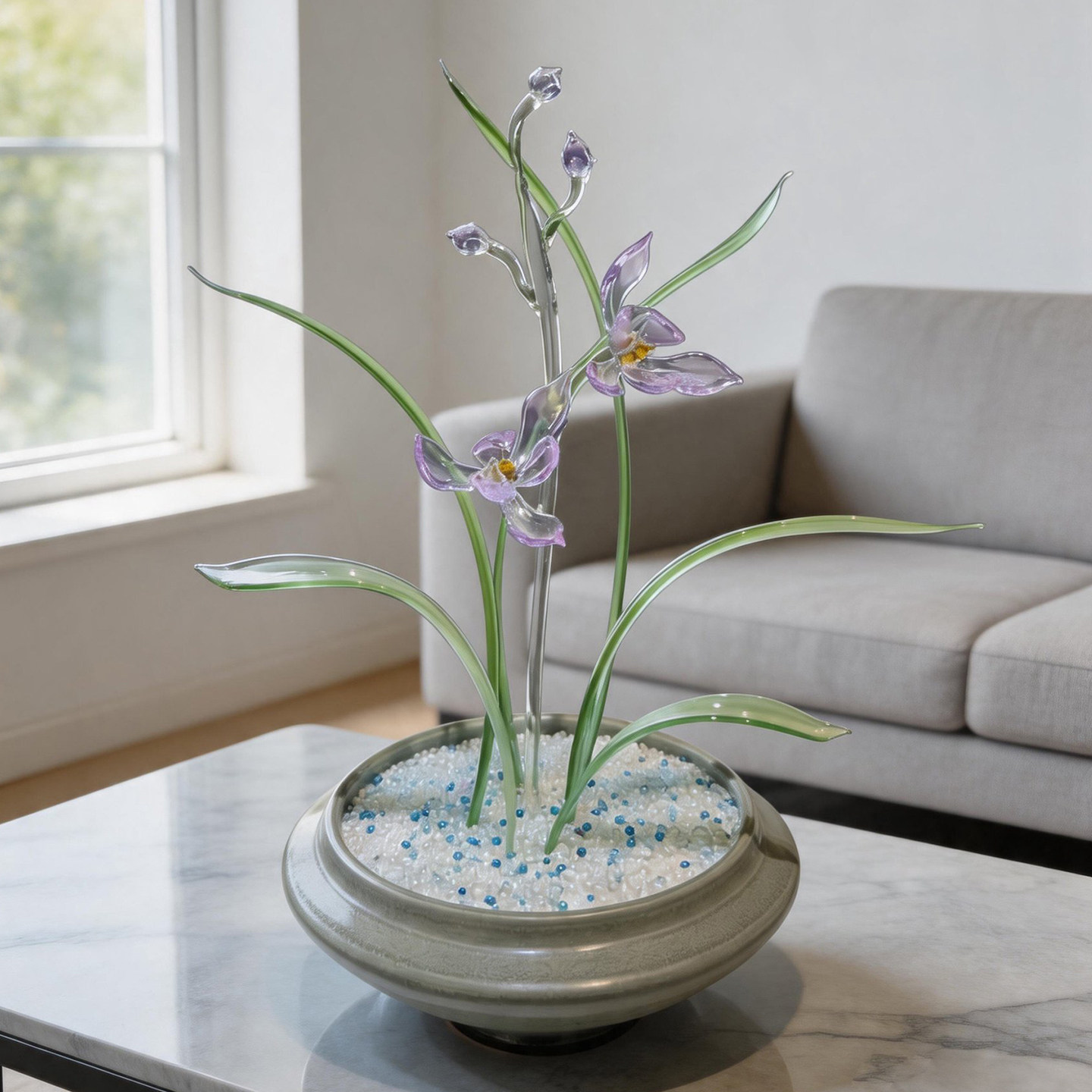 At home on a marble table, blooming all year